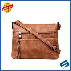 Lightweight Vegan Leather Crossbody Purse with Tassel Adjustable Strap